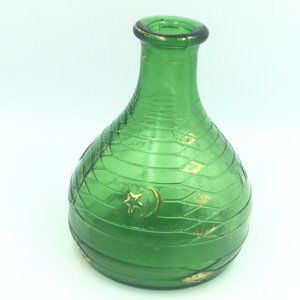 Vintage Italian Bottle Green Glass Mastercraft Moon Stars Gold